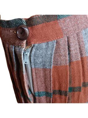 True Vintage Skirt 27W 27" Medium 50's MCM Plaid Wool Pleated Zip Button